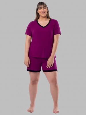 Women's Fruit Of The Loom Soft Breathable V-Neck Short, 2-Piece Set Pajamas Senberry | HNO367598