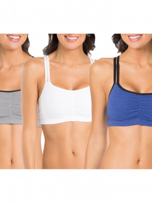 Women's Fruit Of The Loom Strappy Sports Bra, 3 Pack Sports Bra Navy/White/Grey | GJT495108