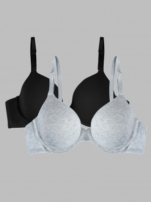 Women's Fruit Of The Loom T-Shirt Bra, 2 Pack Underwire Bra Black/Grey | UWK416753