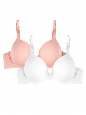 Women's Fruit Of The Loom T-Shirt Bra, 2 Pack Underwire Bra White/Blushing Rose | COY172436