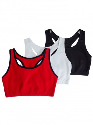 Women's Fruit Of The Loom Tank Style Sports Bra, 3 Pack Sports Bra Red Hot With Black/White/Black | ALN407635