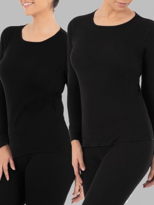 Women's Fruit Of The Loom Thermal Crew, 2 Pack Sleepwear Black | HOA726534