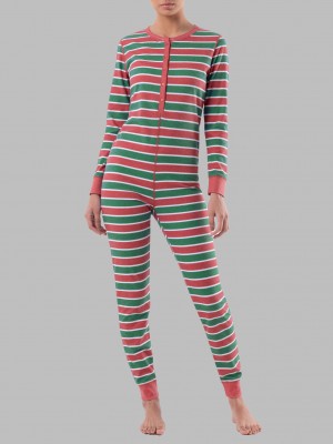 Women's Fruit Of The Loom Waffle Union Suit BOLD STRIPE | XMD924507