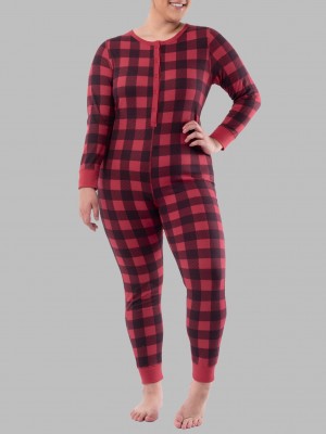 Women's Fruit Of The Loom Waffle Union Suit Buffalo Check | WOS403586