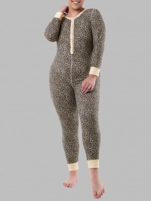 Women's Fruit Of The Loom Waffle Union Suit Natural Animal | ODY542786