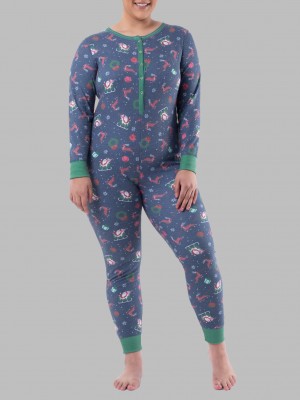 Women's Fruit Of The Loom Waffle Union Suit Santa's Sleigh | AIS863745