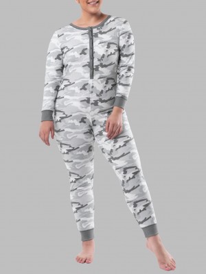 Women's Fruit Of The Loom Waffle Union Suit Spring Fog Camo | CKU879065