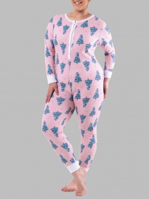 Women's Fruit Of The Loom Waffle Union Suit Trimmed Trees | ONM392086