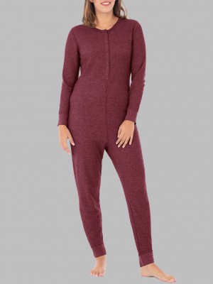 Women's Fruit Of The Loom Waffle Union Suit Merlot Injection | KIF564173