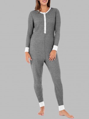 Women's Fruit Of The Loom Waffle Union Suit Smoke Injection | MDF498210