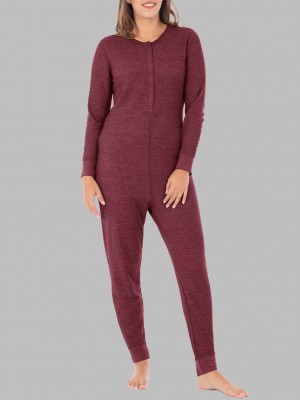 Women's Fruit Of The Loom Waffle Union Suit Merlot Injection | DCV517368