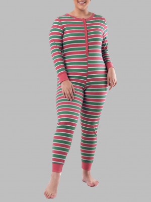 Women's Fruit Of The Loom Waffle Union Suit BOLD STRIPE | OFC873459