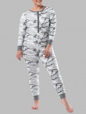 Women's Fruit Of The Loom Waffle Union Suit Spring Fog Camo | YOT702435