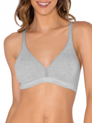 Women's Fruit Of The Loom Wirefree Cotton Bralette 2 Pack Wirefree Bra Heather Grey/White | CPE752908