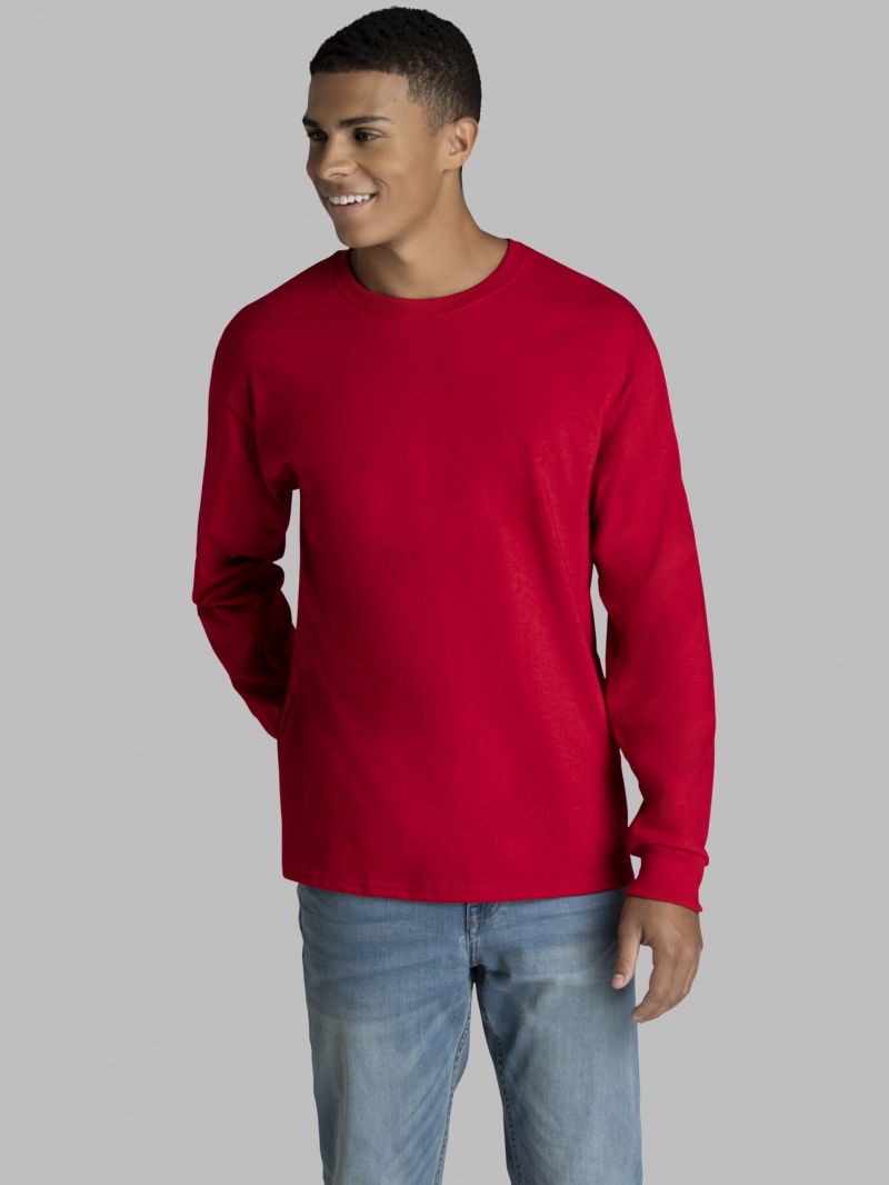 Men\'s Fruit Of The Loom 2 Pack Long Sleeve T Shirts True Red | DLR351709