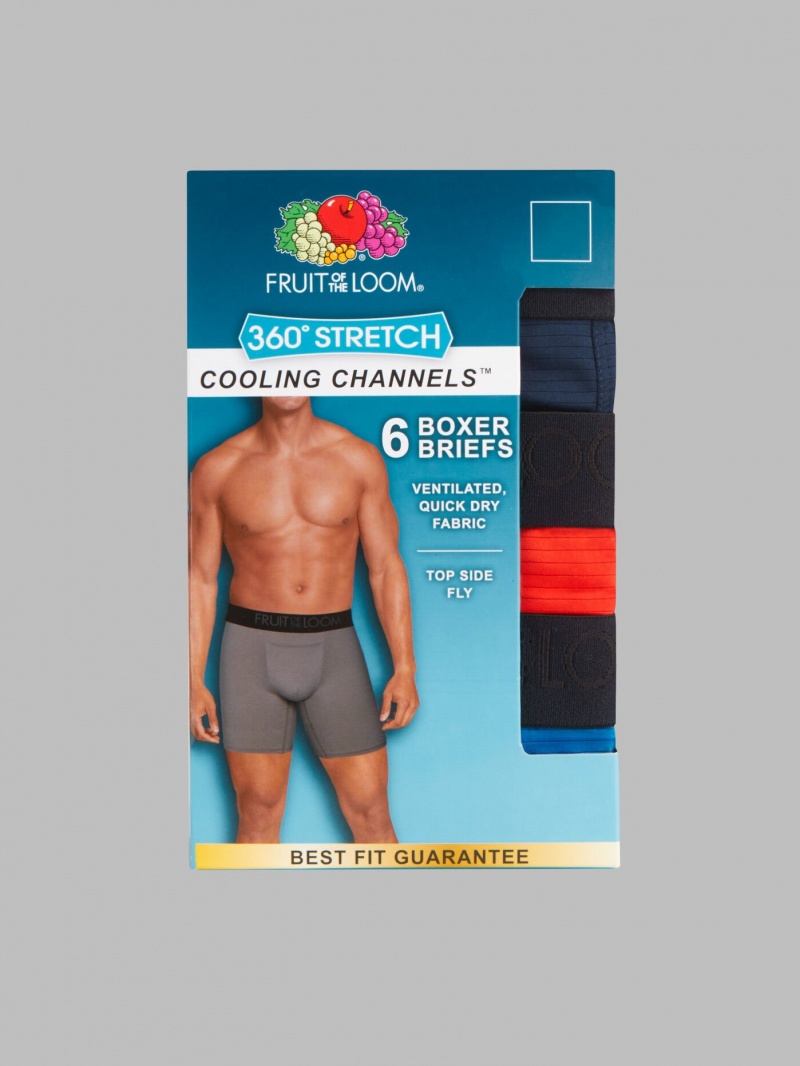 Men's Fruit Of The Loom 360 Stretch Cooling Channel, 6 Pack Boxer Briefs Assorted | IYF597306