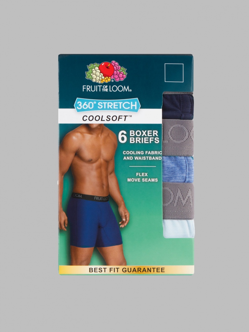 Men's Fruit Of The Loom 360 Stretch Coolsoft, 6 Pack Boxer Briefs Assorted | FUJ140687