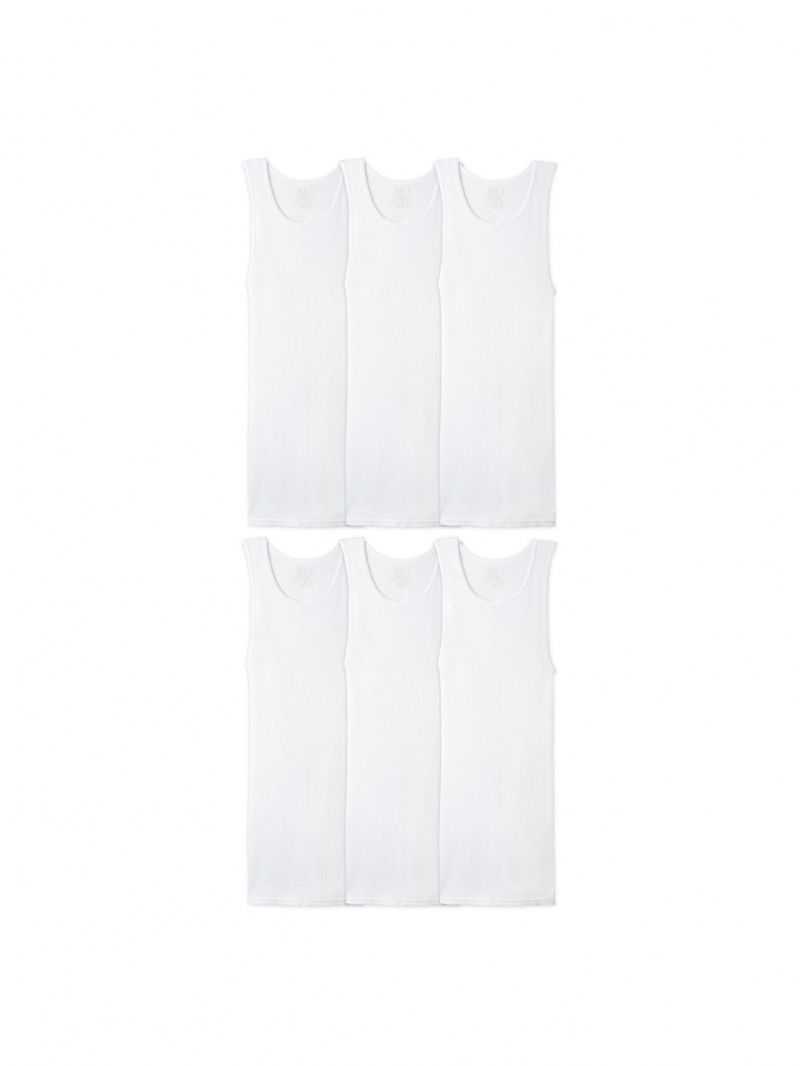 Men's Fruit Of The Loom A-Shirt, Extended Sizes 6 Pack Tank Top White | TSA496180