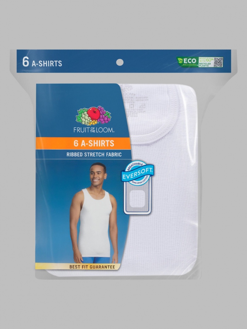 Men's Fruit Of The Loom A-Shirt, Extended Sizes 6 Pack Tank Top White | XRQ124975