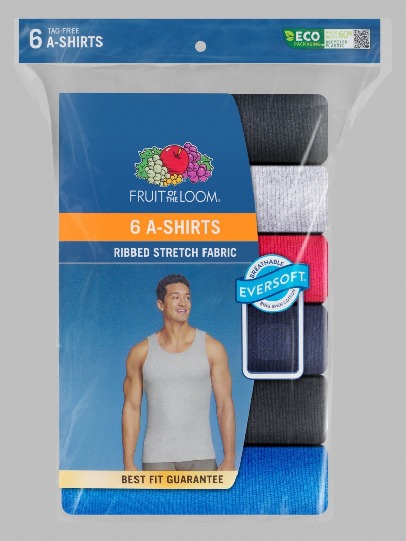 Men's Fruit Of The Loom A-Shirt, Extended Sizes 6 Pack Tank Top Assorted | TQV509426