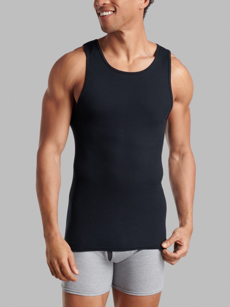 Men's Fruit Of The Loom Active Cotton blend A-Shirt, 8 Pack Undershirts Black/Gray | YHE940872