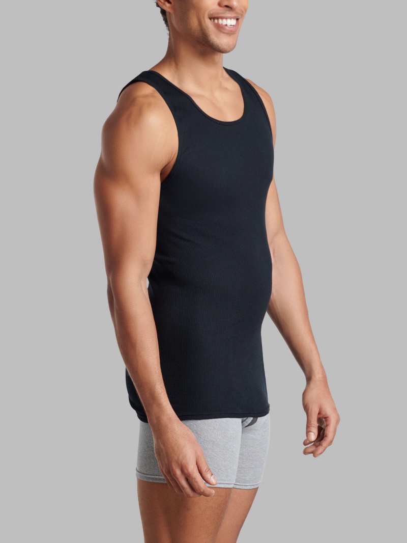 Men's Fruit Of The Loom Active Cotton blend A-Shirt, 8 Pack Undershirts Black/Gray | YHE940872