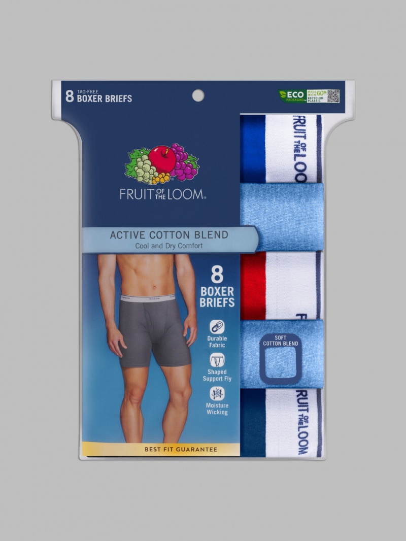 Men's Fruit Of The Loom Active Cotton blend, 8 Pack Boxer Briefs Assorted | YPS041286