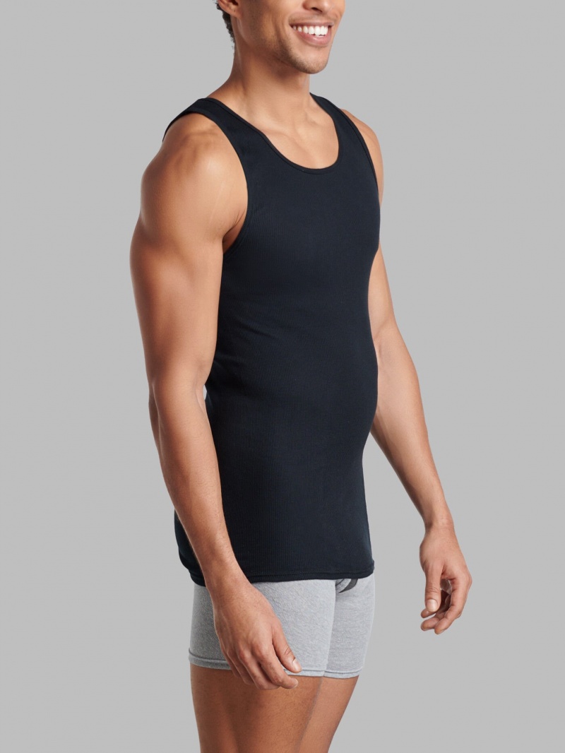 Men's Fruit Of The Loom Active Cotton blend A-Shirt, 8 Pack Undershirts Black/Gray | NES842950