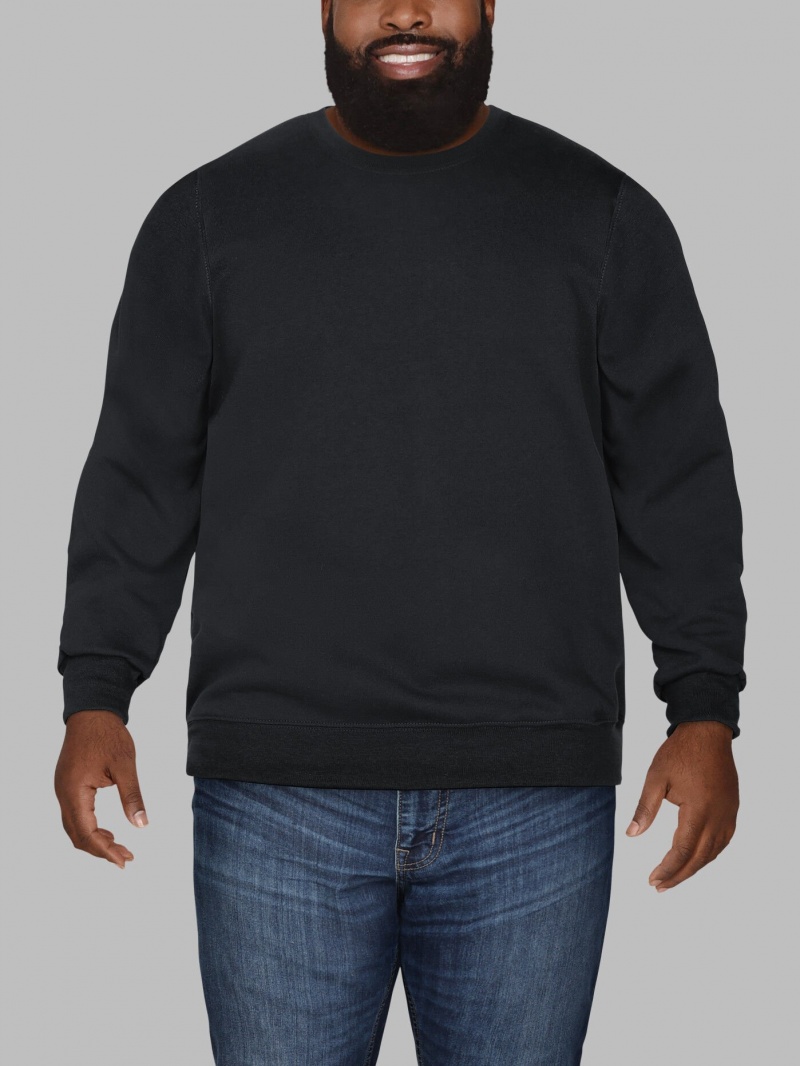 Men's Fruit Of The Loom Big Eversoft® Fleece Crew Sweatshirt Rich Black | CVU942761