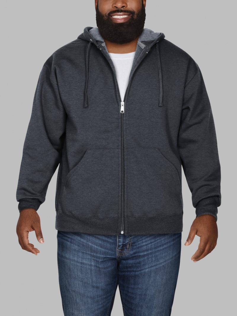 Men's Fruit Of The Loom Big Eversoft® Fleece Full Zip Hoodie Black | PAW978601