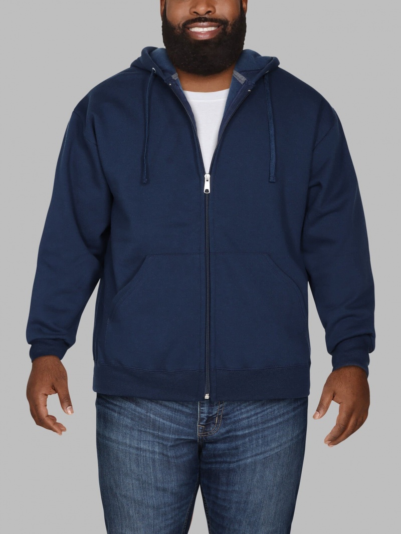 Men's Fruit Of The Loom Big Eversoft® Fleece Full Zip Hoodie Blue Cove | RAX470918