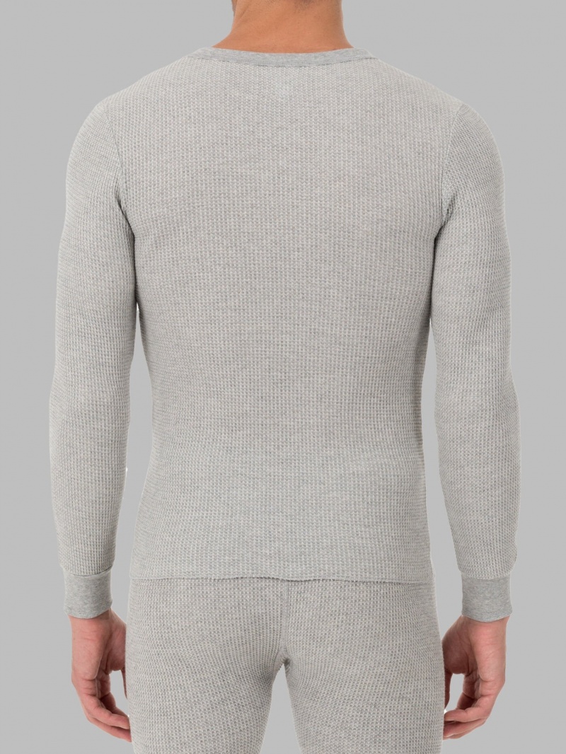 Men's Fruit Of The Loom Big Waffle Thermal Crew, 2 Pack Tops Light Grey/Natural | DUA087263