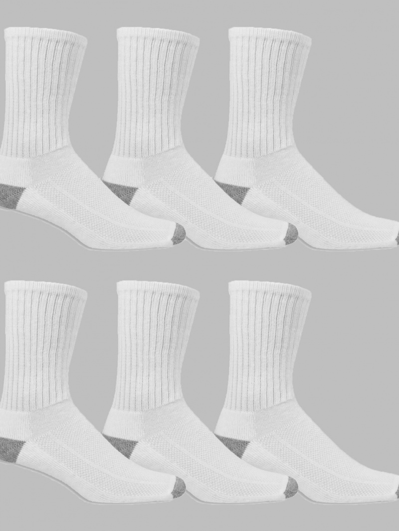 Men's Fruit Of The Loom Breathable Crew, 6 Pack Socks White | PJX532746