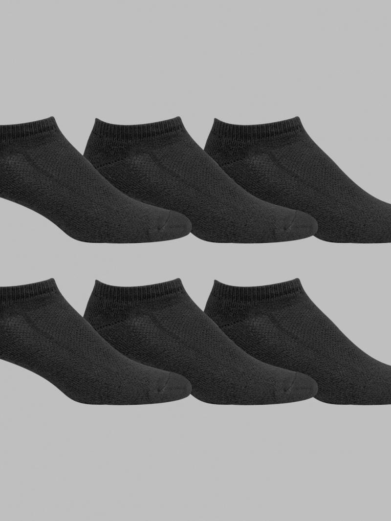 Men's Fruit Of The Loom Breathable No Show, 6 Pack Socks Black | YHR395612