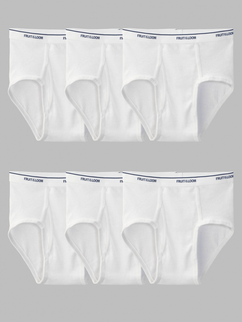 Men's Fruit Of The Loom Cotton, Extended Sizes 6 Pack Briefs White | YBK794651