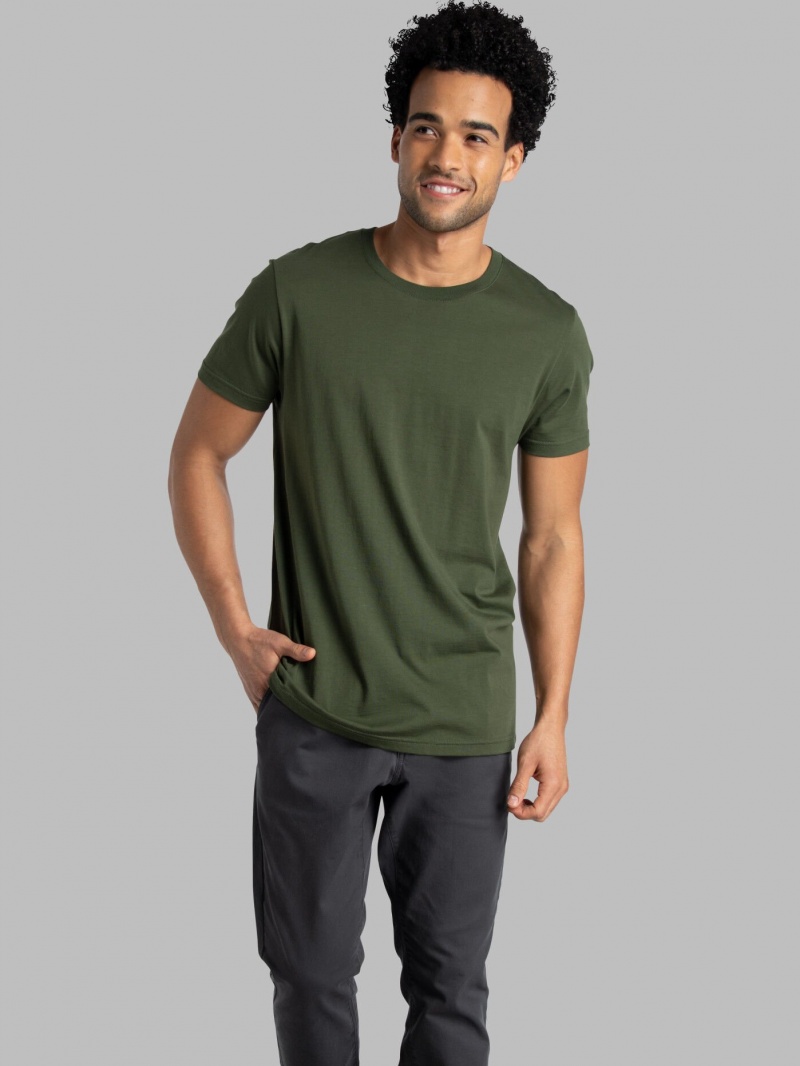 Men\'s Fruit Of The Loom Crafted Comfort Artisan Tee™ Crew Hoodie Military Green | XNB403267