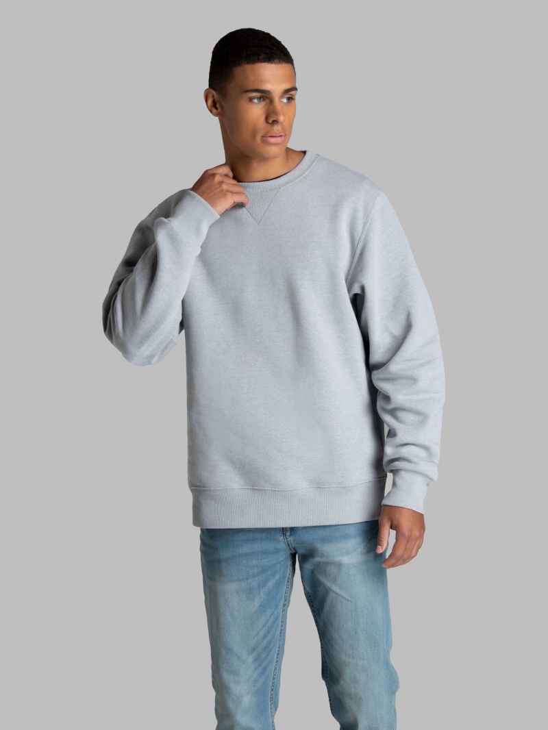 Men\'s Fruit Of The Loom Crafted Comfort Favorite Fleece Crew Sweatshirt Mineral Grey | XRF956410