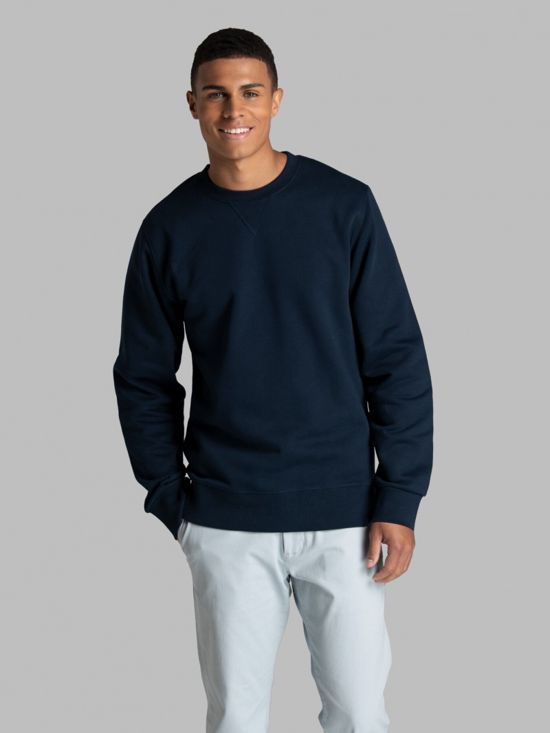 Men\'s Fruit Of The Loom Crafted Comfort Favorite Fleece Crew Sweatshirt Navy Nights | LGA894276