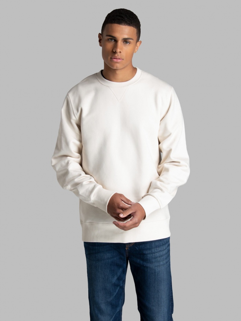 Men\'s Fruit Of The Loom Crafted Comfort Favorite Fleece Crew Sweatshirt Sweet Cream | VDM820579