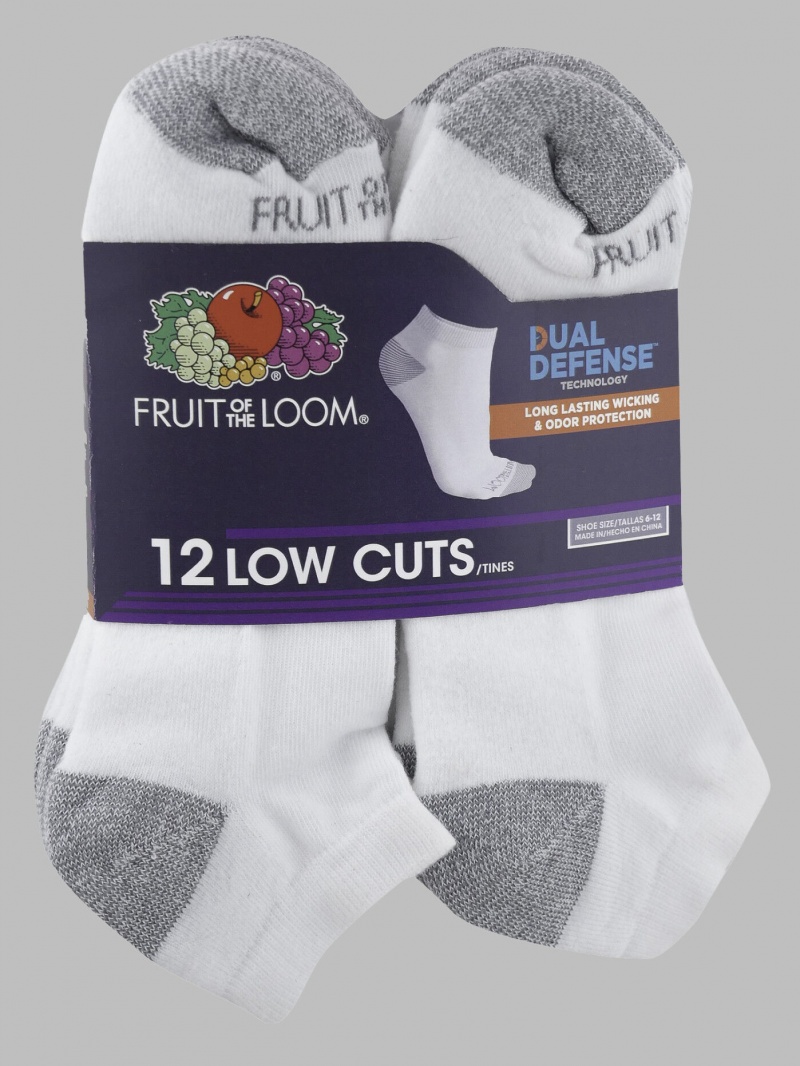 Men's Fruit Of The Loom Dual Defense® Low Cut, 12 Pack Socks White | ENU674205