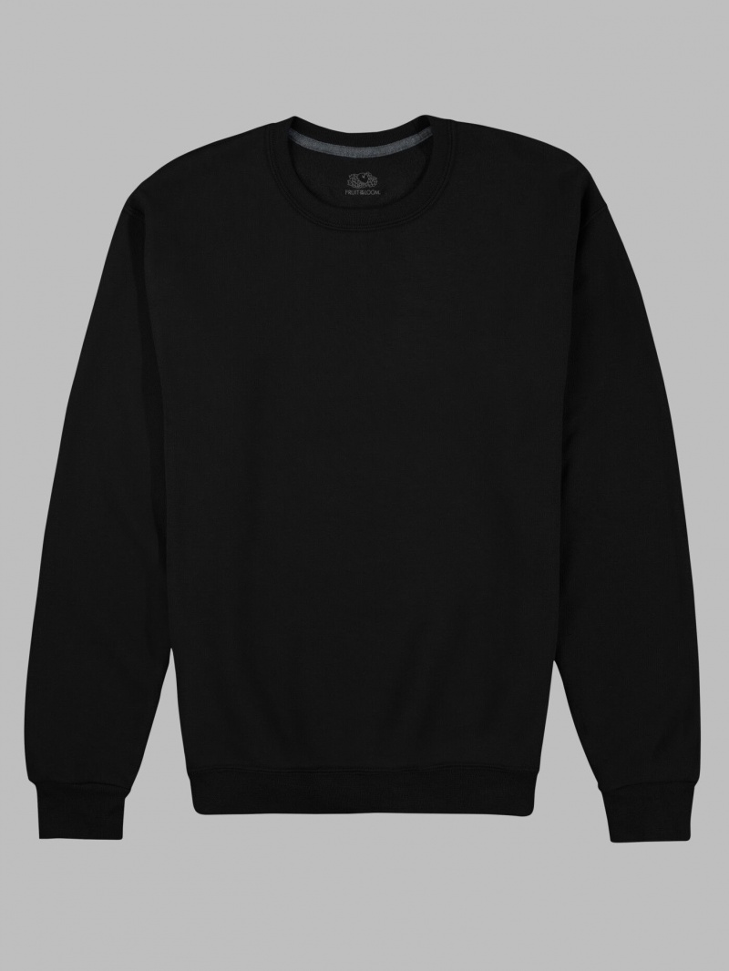 Men's Fruit Of The Loom EverSoft® Fleece Crew Sweatshirt Black | OSX943658