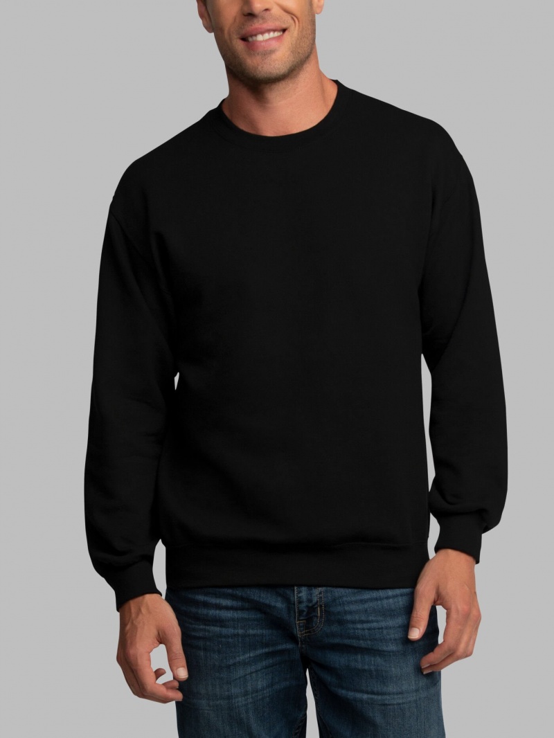 Men's Fruit Of The Loom EverSoft® Fleece Crew Sweatshirt Black | OSX943658