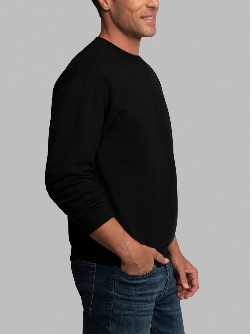 Men's Fruit Of The Loom EverSoft® Fleece Crew Sweatshirt Black | OSX943658