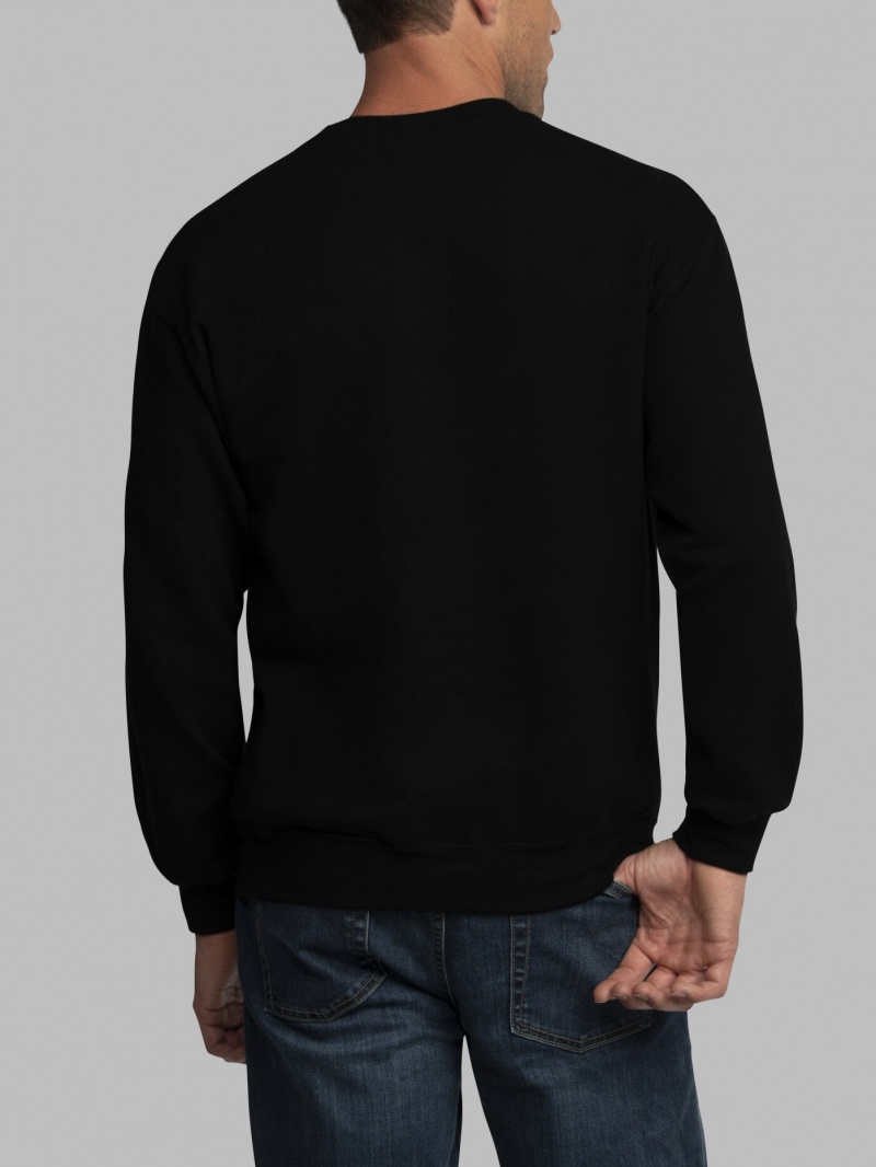 Men's Fruit Of The Loom EverSoft® Fleece Crew Sweatshirt Black | OSX943658