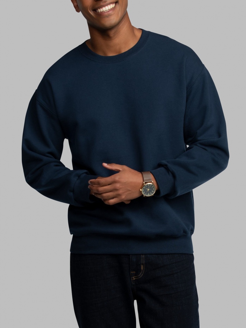 Men's Fruit Of The Loom EverSoft® Fleece Crew Sweatshirt Navy | XLO271045