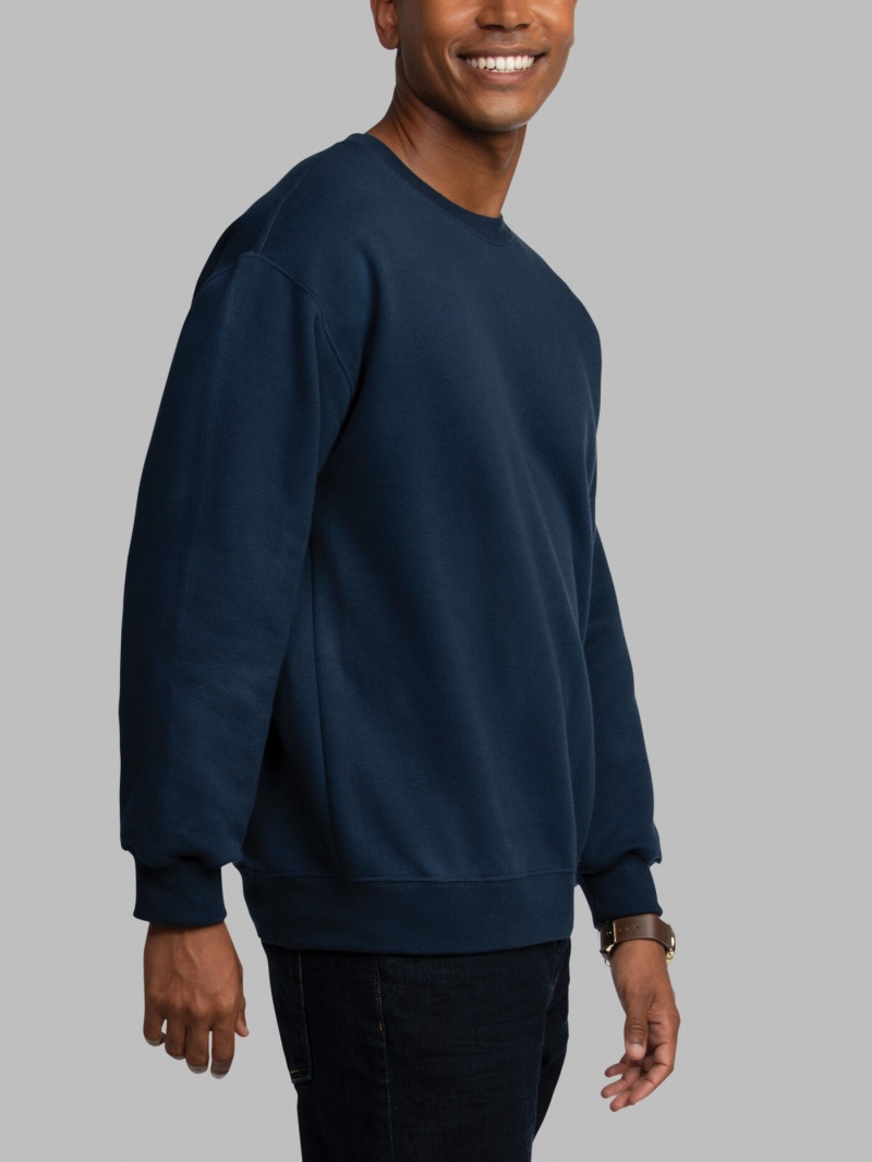 Men's Fruit Of The Loom EverSoft® Fleece Crew Sweatshirt Navy | XLO271045