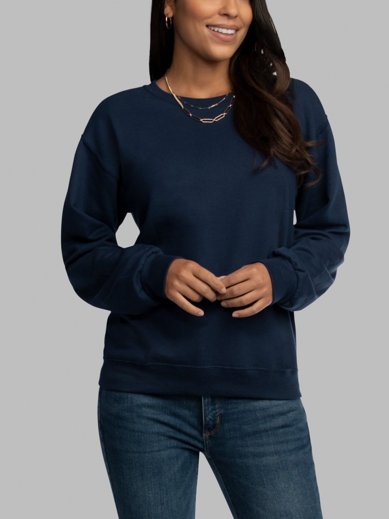 Men's Fruit Of The Loom EverSoft® Fleece Crew Sweatshirt Navy | XLO271045