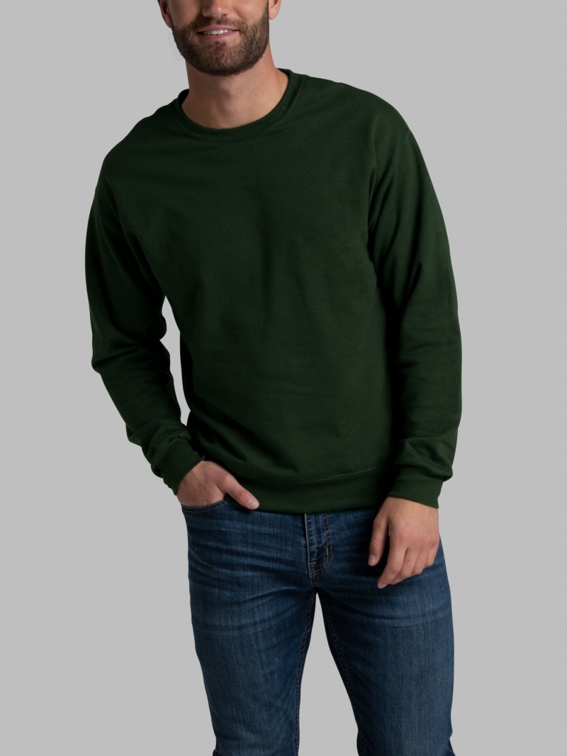 Men's Fruit Of The Loom EverSoft® Fleece Crew Sweatshirt Duffle Bag Green | FLM251839