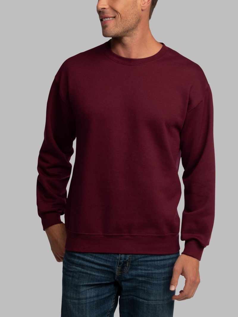 Men's Fruit Of The Loom EverSoft® Fleece Crew Sweatshirt Maroon | FQN741892