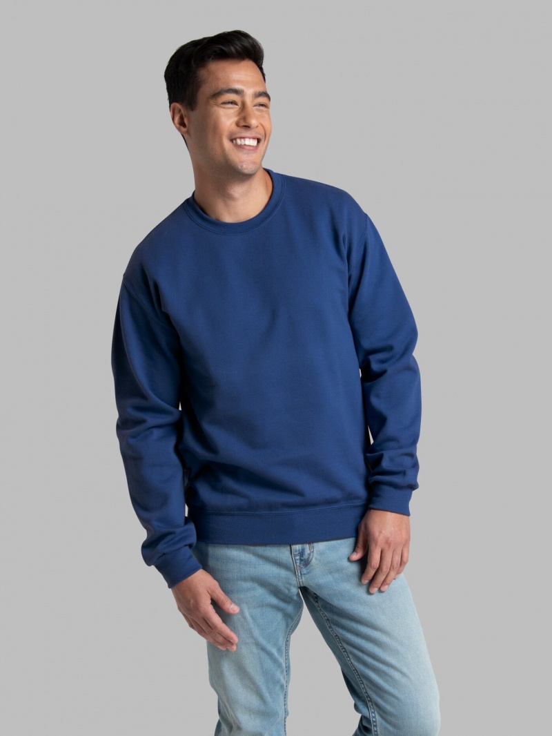 Men\'s Fruit Of The Loom EverSoft® Fleece Crew Sweatshirt Mel Blue | ORC067984